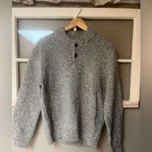 LL Bean Ragg Wool Henley Sweater Mens Size  Small- Regular Heather Gray